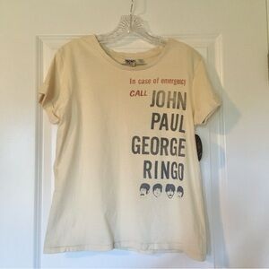 Junk Food Beatles Tee Shirt Ivory Short Sleeve Band Logo Top NWT